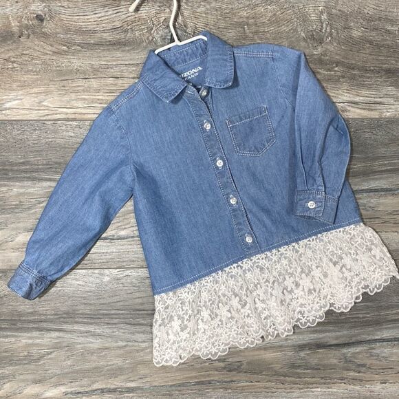 Baby Girl Infant Chambray Shirt with Lace Hem  9M - Picture 1 of 5